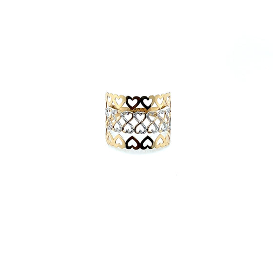 Anel de Ouro 18k Modelo Estampado com Corações / 18k Gold Ring Stamped Model with Hearts - Ricca Jewelry