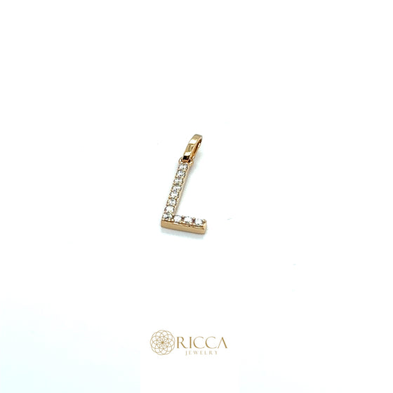 Pingente de Ouro 18k Modelo Letra L com 11 Diamantes - Ricca Jewelry